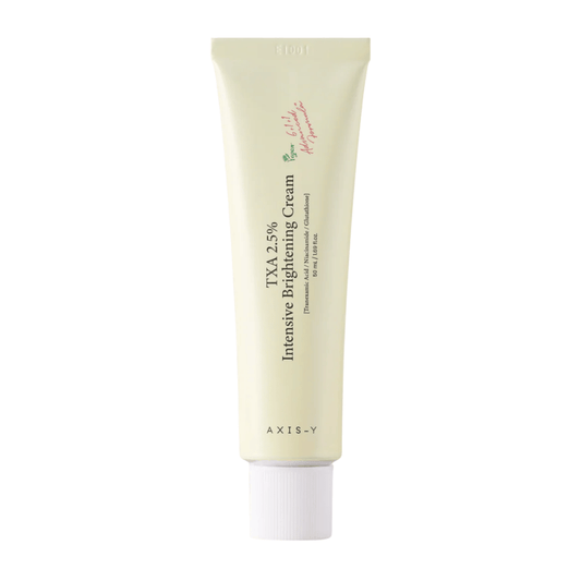 Ren produktbild av AXIS - Y TXA 2.5% Intensive Brightening Cream i stående format med fokus på den stilrena designen och brightening-konceptet.